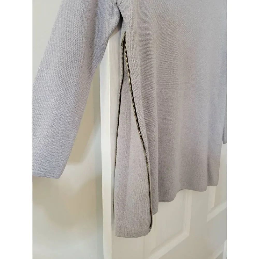 Tory Burch Rylie Sweater Tunic Gray Side Zip Merino Wool 3/4 Sleeve Sz S - Picture 4 of 8